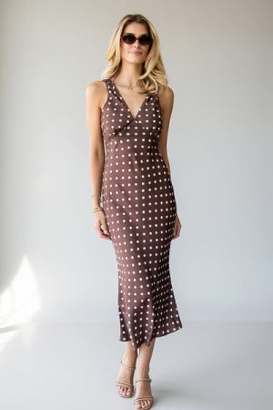 Unapologetically Her Brown Polka Dot Midi Dress
