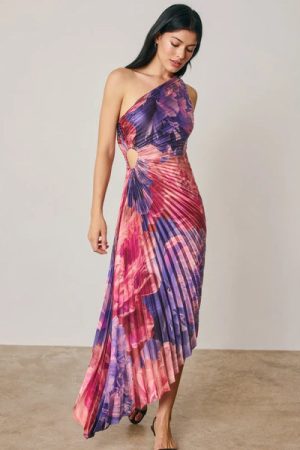 Rose One Shoulder Asymmetrical Dress