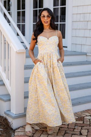 FINAL SALE - Sunlit Meadow Cream Floral Midi Dress