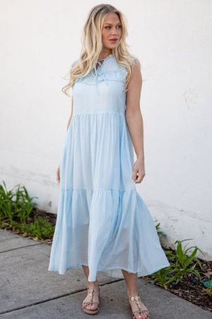 Long Time No See Light Blue Tiered Maxi Dress