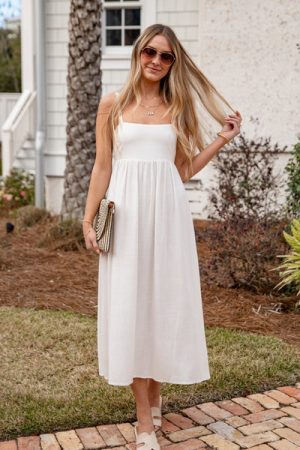 Want It All Sleeveless Off White Midi Dress